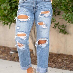 Distressed Blue Jeans